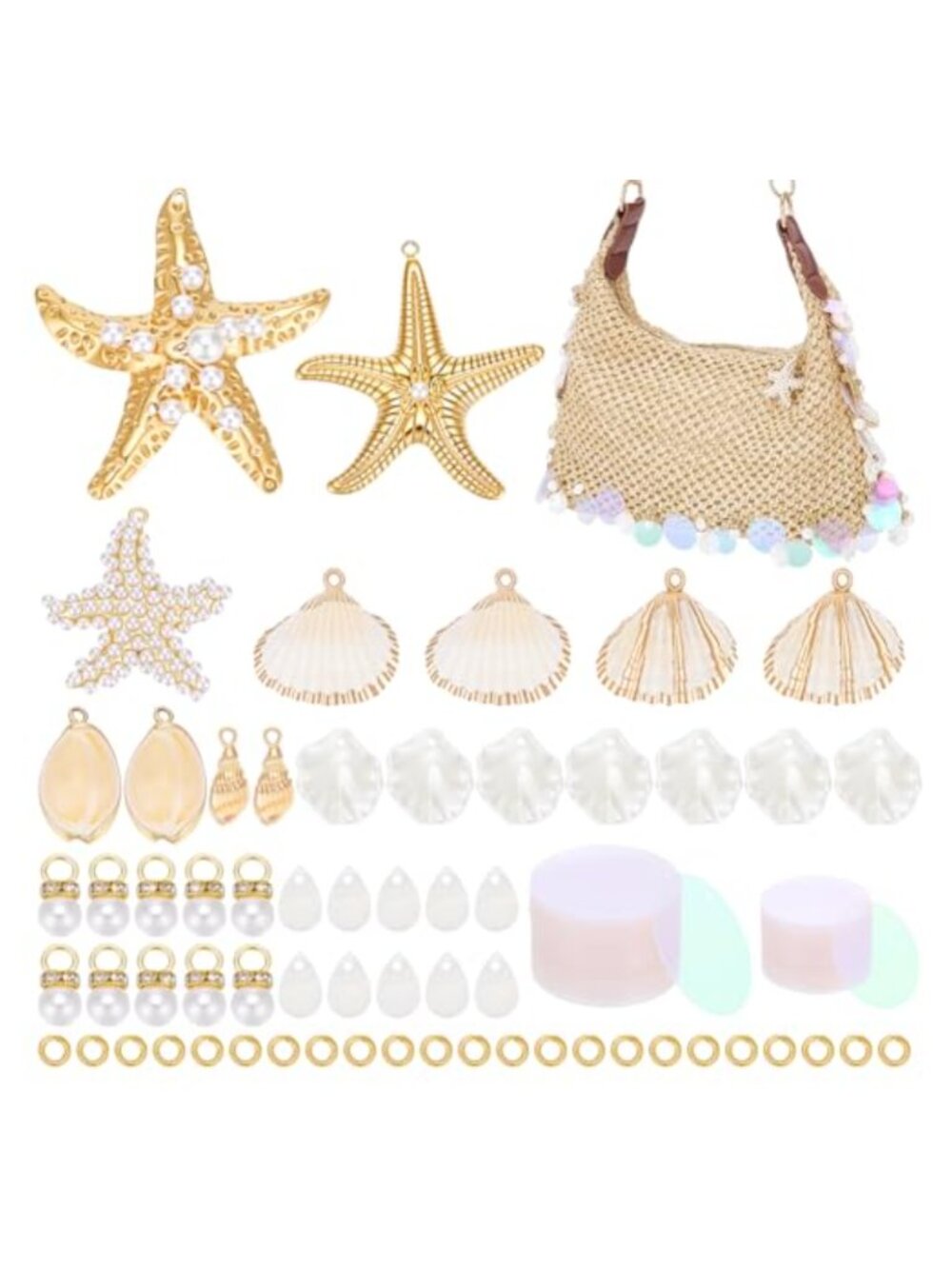 436pcs Beach Purse Straw Shoulder Bag DIY Set Pearl Decoration Woven Summer